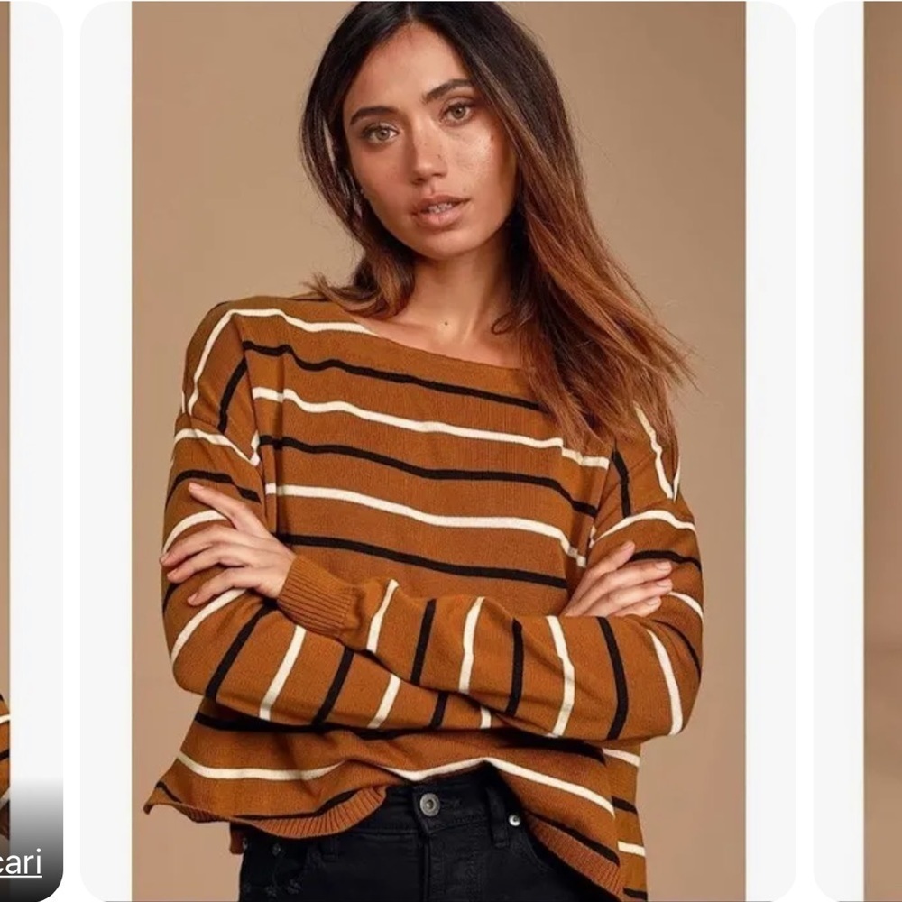 Lulús Ilumi Morning Chill Brown Multi Striped Sweater. Size L. P325/A